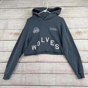Darc Sport Wolves 117 out of 500 Crop Hoodie Sweatshirt Womens Medium Blue